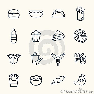 Fastfood line icon set Vector Illustration