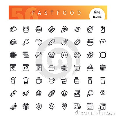 Fastfood Line Icons Set Vector Illustration