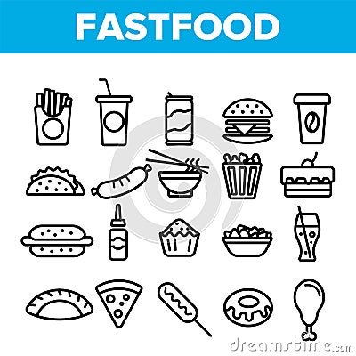 Fastfood Linear Vector Icons Set Thin Pictogram Vector Illustration