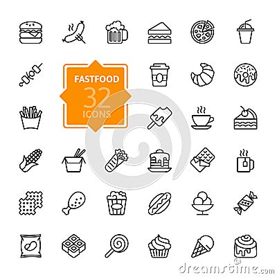 Fastfood - outline icon collection, vector Vector Illustration