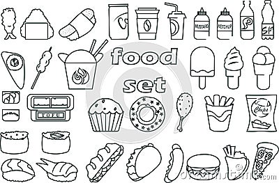 Fastfood related line icon set. Street food and japanese food linear icons. outline vector signs and symbols collection. Vector Illustration