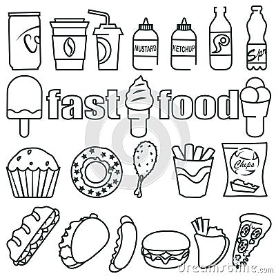 Fastfood related line icon set. Street food linear icons. outline vector signs and symbols collection. Vector Illustration