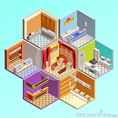 Fastfood Restaurant Tesselar Composition Vector Illustration