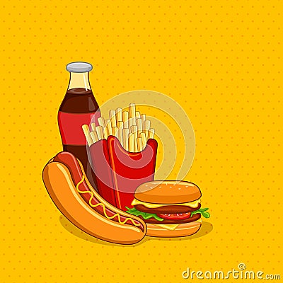 Fastfood with Soft Drink Vector Illustration