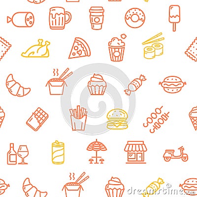 Fastfood and Street Food Pattern Background. Vector Vector Illustration