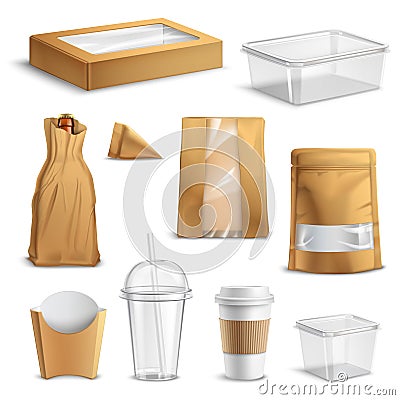 Fastfood Takeaway Packaging Realistic Set Vector Illustration