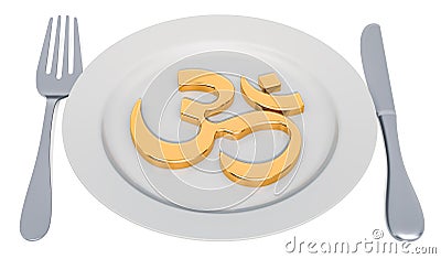 Fasting in Hinduism concept. Plate with Indian Dharma. 3D rendering Stock Photo