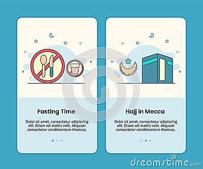 Fasting time and hajj in mecca design onboarding design mobile page screen app Vector Illustration