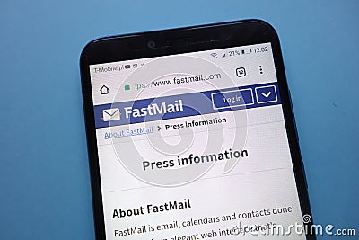 FastMail website displayed on smartphone Editorial Stock Photo