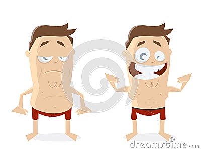 Fat and athletic guy cartoon clipart Vector Illustration