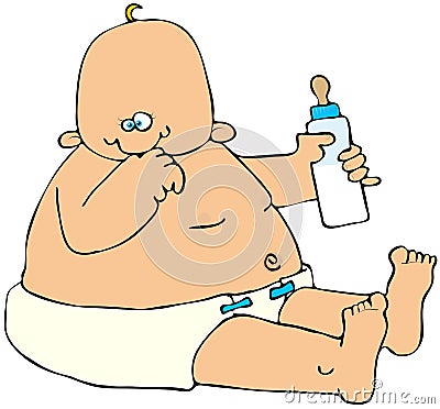 Fat Baby With A Bottle Cartoon Illustration