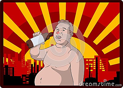 Fat beer lover Vector Illustration