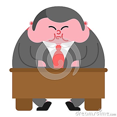 Fat boss and table. Thick Director. Office leader Vector illustration Vector Illustration