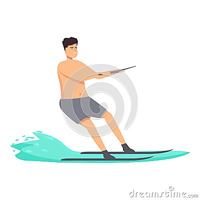 Fat boy water skiing icon cartoon vector. Active surfer Vector Illustration