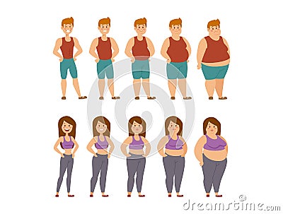 Fat cartoon people different stages vector illustration Vector Illustration