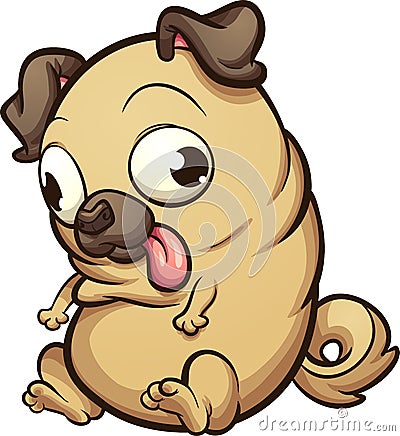 Fat cartoon pug looking down Vector Illustration