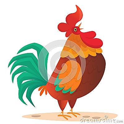 Fat cartoon rooster. Colorful vector illustration of singing rooster. Vector Illustration