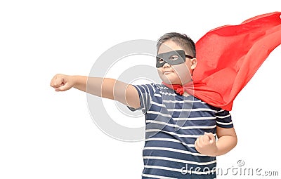 Fat child plays superhero isolated Stock Photo