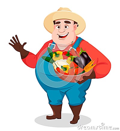 Fat farmer, agronomist. Funny gardener Vector Illustration