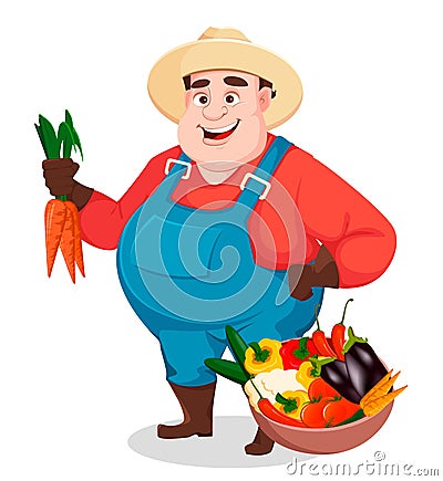 Fat farmer, agronomist. Funny gardener Vector Illustration