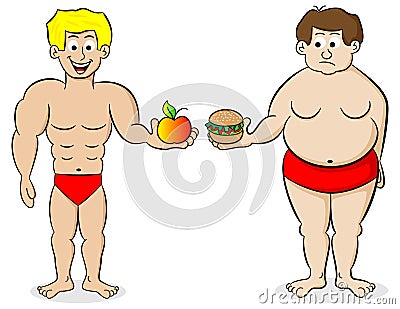 Fat and a fit man and their diet Vector Illustration