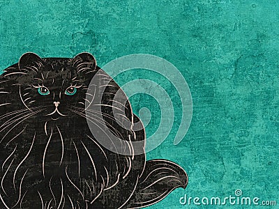 Fat and furry cat grunge Cartoon Illustration