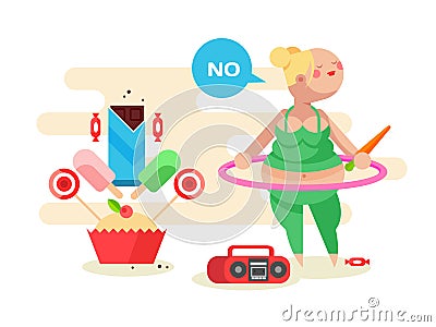 Fat girl with a hoop Vector Illustration