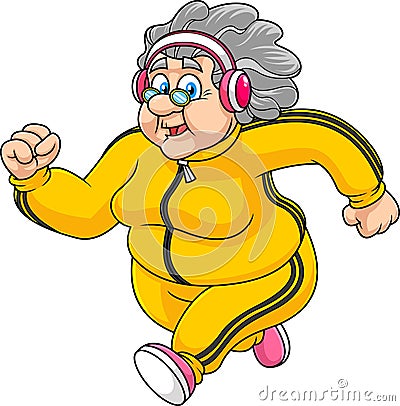 Fat Grandmother Cartoon Character Jogging Vector Illustration