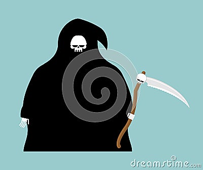 fat Grim Reaper with scythe isolated. Death in hood on white background Vector Illustration