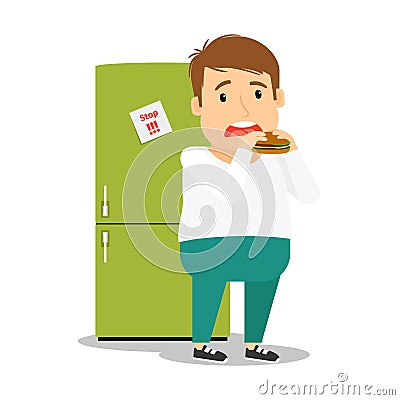 Fat man eating hamburger Vector Illustration