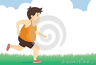 Fat man feeling tired to jogging in park Vector Illustration