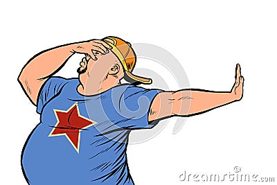 Fat man. gesture no, shame Vector Illustration