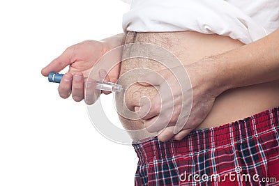 Fat Man Insulin Injection Stock Photo