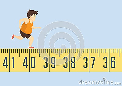 Fat man jogging on tape measure Vector Illustration