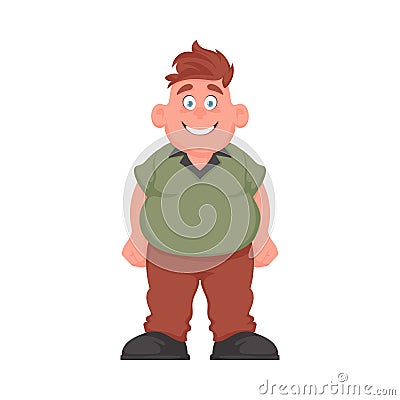 Fat man posing and smiling. Overweight guy is cute, body positivity theme. Cartoon style Vector Illustration