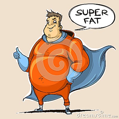 Fat man super hero. Colored. Sketch style Vector Illustration