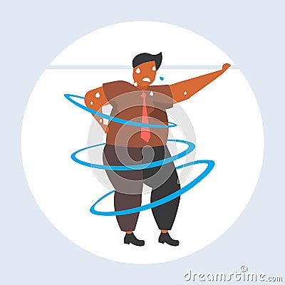 Fat obese man dancing pose overweight african american sweaty guy cardio training weight loss concept flat full length Vector Illustration