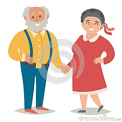 Fat old people. Plus size old people. Happy fat couple, man and women. Flat vector illustration. Vector Illustration