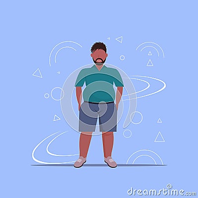 Fat overweight man standing pose unhealthy lifestyle concept obese african american guy in casual clothes over size male Vector Illustration