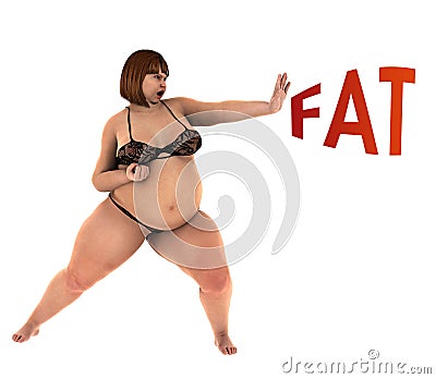 Fat overweight woman fights for weight loss Stock Photo