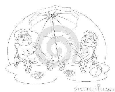 Fat people on the beach Vector Illustration