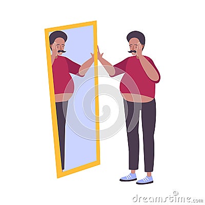 Obesity Mirror Man Composition Vector Illustration