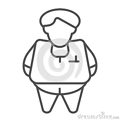 Fat person thin line icon. Obesity vector illustration isolated on white. Fat man outline style design, designed for web Vector Illustration