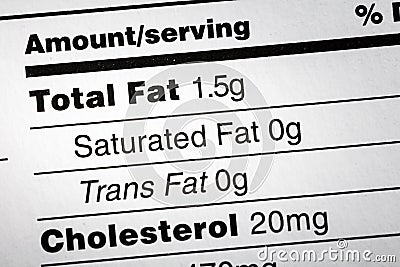 Fat saturated trans cholesterol food label Stock Photo