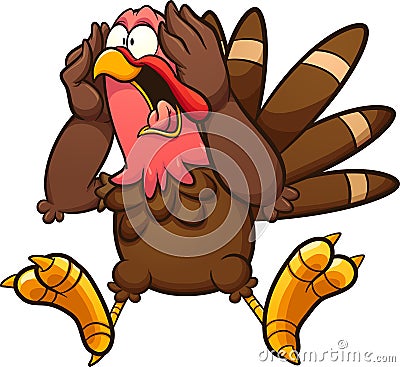 Fat scared cartoon screaming turkey Vector Illustration