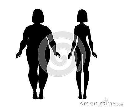 Fat and slim girl. Weight loss fitness. Vector Illustration