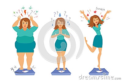 Fat and slim girls. Sadly thick woman and happy slender woman. Vector Illustration
