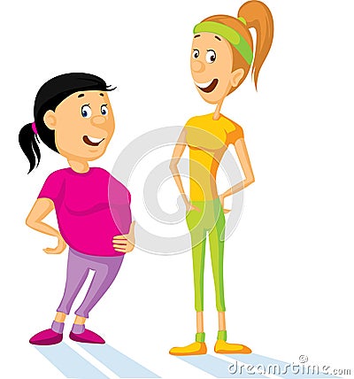 Fat and slim woman cartoon flat design illustration isolated Vector Illustration