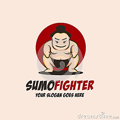 Fat Sumo Fighter mascot cartoon logo icon vector illustration Vector Illustration