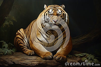 fat tiger is sitting. Animal obesity. Ecology. Stock Photo